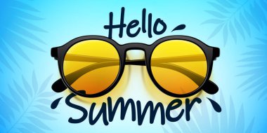 Merhaba güneş gözlüklü yaz afişi. Vektör illüstrasyonu