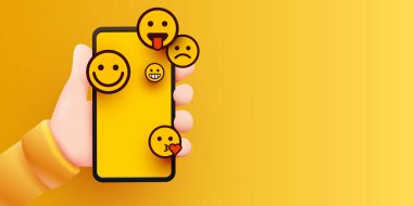 El ele tutuşan telefon simgeleri. Arkadaşlarla sohbet etmek ve yeni mesajlar göndermek. Renkli akıllı telefon ekran tasarımı. Vektör illüstrasyonu