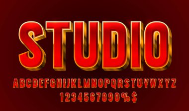 Stüdyo yazı tipi koleksiyonu, harfler ve sayılar sembolü. Vektör
