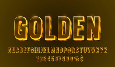 Altın yazı tipi koleksiyonu, harfler ve sayılar sembolü. Vektör illüstrasyonu