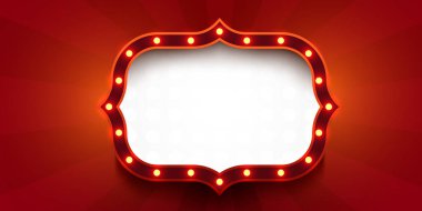 Retro ışık işareti. Kenarında lambalar olan tabela. Eski tarz pankart. Vektör illüstrasyonu.