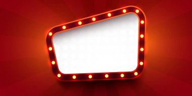 Retro ışık işareti. Kenarında lambalar olan tabela. Eski tarz pankart. Vektör illüstrasyonu.