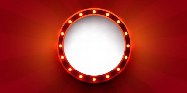 Retro ışık işareti. Kenarında lambalar olan tabela. Eski tarz pankart. Vektör illüstrasyonu.