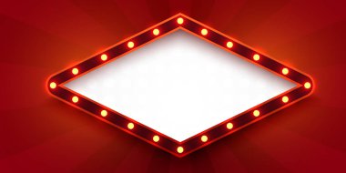 Retro ışık işareti. Kenarında lambalar olan tabela. Eski tarz pankart. Vektör illüstrasyonu.