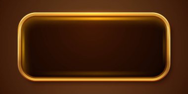 Altın dikdörtgen izole düğme. Boş amblem için altın tasarım. Parlak altın metalik şekil. 3B gerçekçi vektör parlak düğmesi
