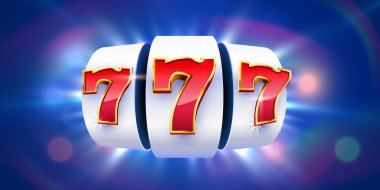 Altın kumar makinesi ikramiyeyi kazandı. 777 Büyük Kazanç konsepti. Kumarhane ikramiyesi. Vektör illüstrasyonu