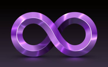 3 boyutlu mor sonsuzluk sembolü. Gerçekçi parlak metal. Vektör illüstrasyonu