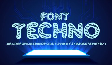 Tekno yazı tipi, İngiliz alfabesi ve sayı işareti. Vektör
