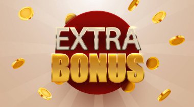 Düşen altın paralarla ekstra ikramiye. Nakit mi yoksa ödül konsepti mi? Vektör illüstrasyonu