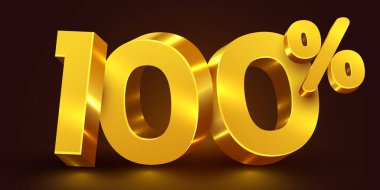 Yüzde yüz indirimli. 3D altın numara 100. Satış afişi. Vektör illüstrasyonu.