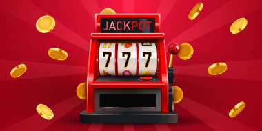 Kumar makinesi büyük ikramiyeyi kazandı. 777 Büyük Kazanç konsepti. Kumarhane ikramiyesi. Vektör illüstrasyonu