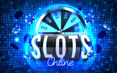 Neon slot makinesi sikkeleri ikramiyeyi kazanıyor. 777 Büyük Kumarhane Konsepti. Vektör illüstrasyonu