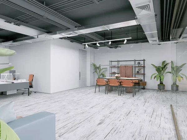 Açık Alanı Turuncu Mobilyaları Olan Modern Ofis Oluşturma — Stok fotoğraf