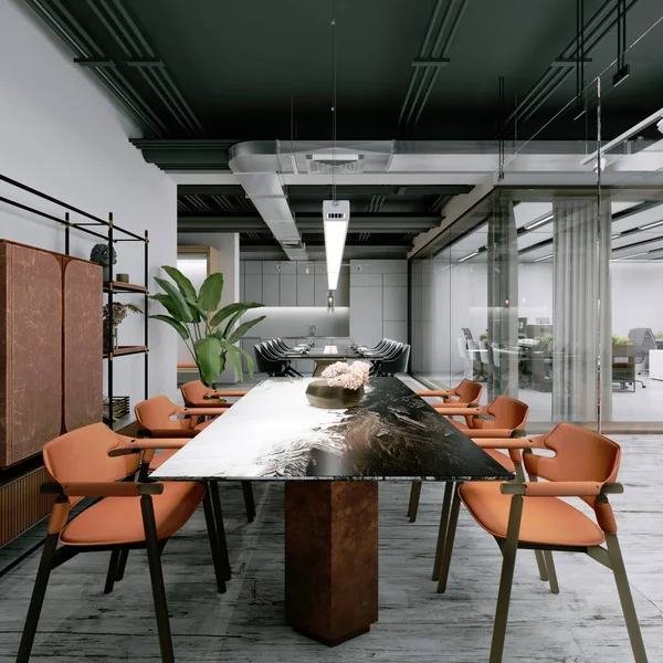 Ufficio Moderno Con Open Space Area Meeting Con Mobili Arancioni — Foto Stock