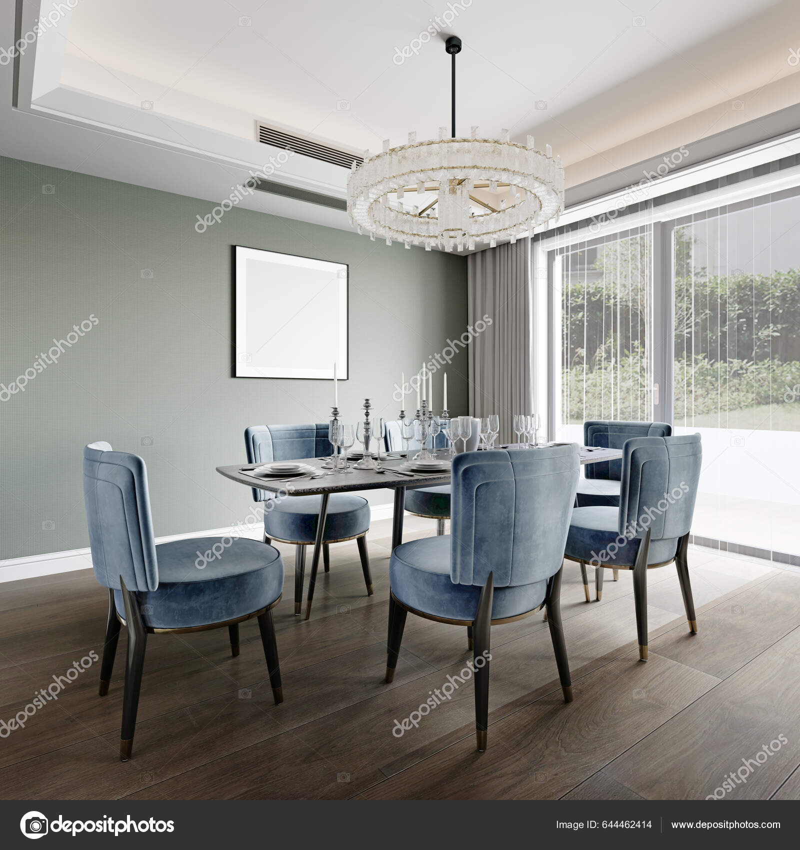 Dining Modern Living Room Trendy Six Person Dining Table Blue Stock Photo  by ©kuprin33 644462414