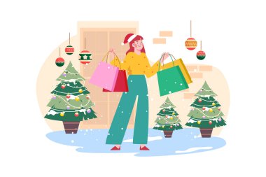 Kadınlar Noel tatili için alışverişe gider.