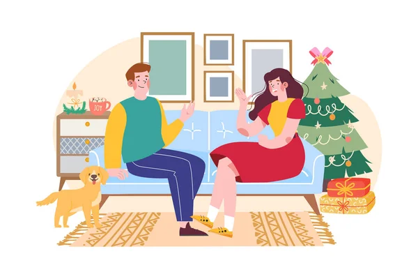 Couple Talk Together Christmas Wishing — Stock Vector