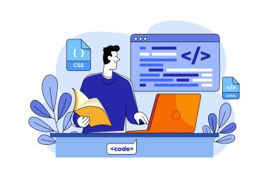 Dizüstü bilgisayarda kod yazan genç bir programcı.