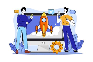 Erkekler sanal ekranda bir başlangıç başlatıyorlar