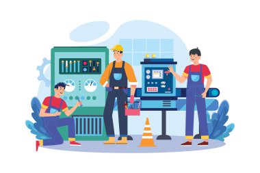 Fabrika işçisi tamir makinesi.