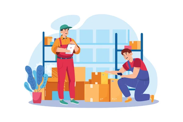Factory Worker Checking Stock Illustration Concept White Background — Stock Vector