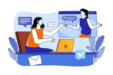 Müşteri desteği Illustration konsepti. Beyaz arkaplanda izole edilmiş düz bir illüstrasyon