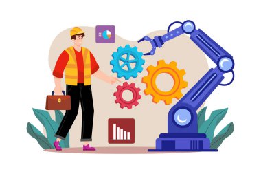 Beyaz arkaplanda Gadget Prodüksiyon Otomasyon İllüstrasyonu