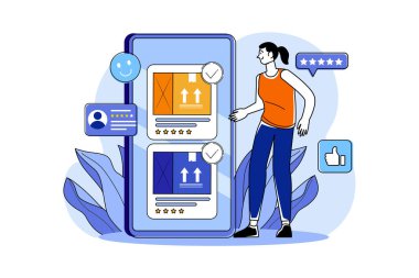 Ürün Geribildirim Çizimi konsepti. Düz illüstrasyon beyaz arkaplanda izole edildi