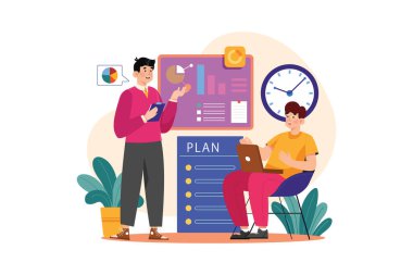 İş Planlama Çizimi konsepti. Düz illüstrasyon beyaz arkaplanda izole edildi