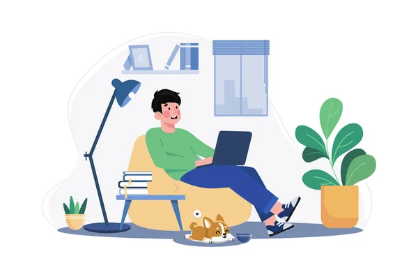 Male Freelancer Working Home — ストックベクタ