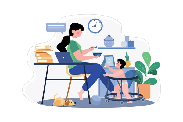 Working Home Handling Baby — Stock vektor