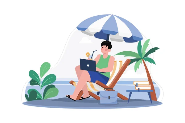 stock vector Freelancer Working On The Beach