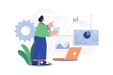 Veri Analizi İllüstrasyon Konsepti. Beyaz arkaplanda izole edilmiş düz bir illüstrasyon