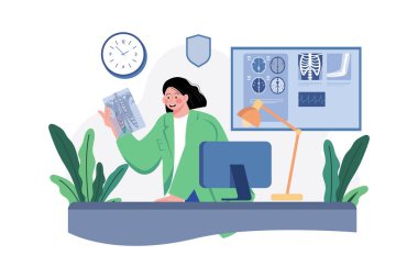 Tıbbi Araştırma Yapan Doktorlar Çizim Konsepti. Beyaz arkaplanda izole edilmiş düz bir illüstrasyon