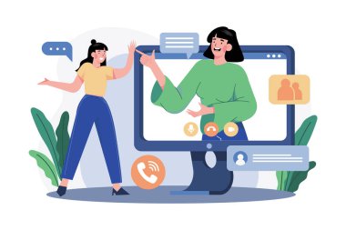 Arkadaşlarla görüntülü konuşma yapan kız.