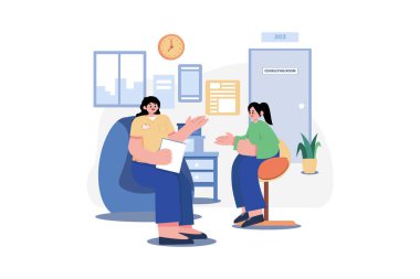 Rehber Danışman İllüstrasyon konsepti. Beyaz arkaplanda izole edilmiş düz bir illüstrasyon