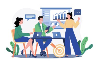 İş Toplantısı Illustration konsepti. Beyaz arkaplanda izole edilmiş düz bir illüstrasyon