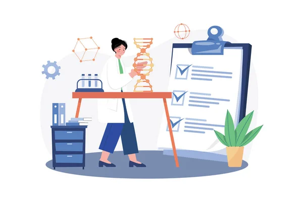 Female Scientist Doing Dna Research — Stock Vector