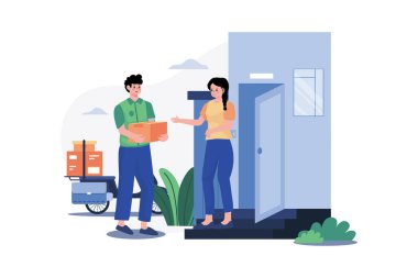 Deliver Man Delivering Parcel At Doorstep
