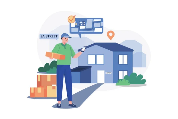 Delivery Person Checking Delivery Address — Stockvector