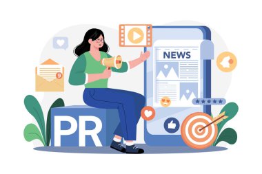 Halkla İlişkiler Illustration konsepti. Beyaz arkaplanda izole edilmiş düz bir illüstrasyon