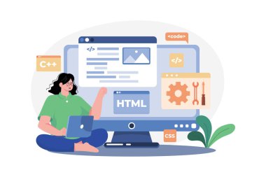Web Geliştirici İllüstrasyon konsepti. Beyaz arkaplanda izole edilmiş düz bir illüstrasyon