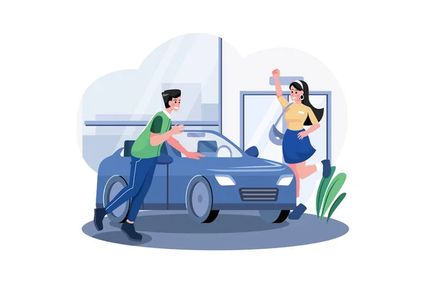 Casal Olhando Para Comprar Carro Novo —  Vetores de Stock