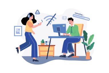 Kötü İnternet Bağlantısı İllüstrasyon Konsepti. Beyaz arkaplanda izole edilmiş düz bir illüstrasyon