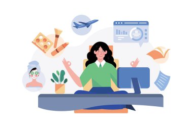 İş-Hayat Dengesi Illustration konsepti. Beyaz arkaplanda izole edilmiş düz bir illüstrasyon