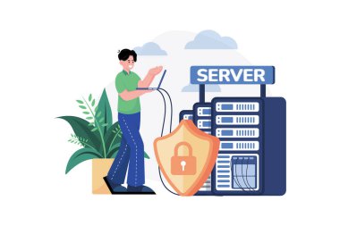 Siber Güvenlik Illustration konsepti. Düz illüstrasyon beyaz arkaplanda izole edildi