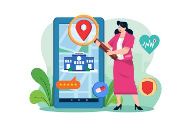 Yakınlarda bir hastane bulan bir kadın.