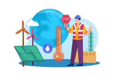 Küresel Isınma Bilinci İllüstrasyon Konsepti. Beyaz arkaplanda izole edilmiş düz bir illüstrasyon