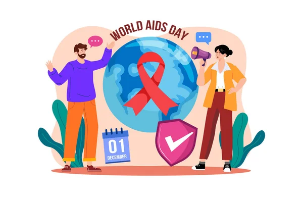 Παγκόσμια Ημέρα Του Aids Εικονογράφηση Έννοια Μια Επίπεδη Απεικόνιση Που — Διανυσματικό Αρχείο