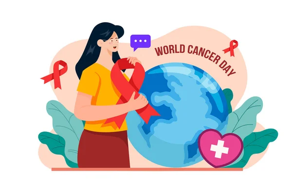 Παγκόσμια Ημέρα Κατά Του Καρκίνου Έννοια Εικονογράφηση Μια Επίπεδη Απεικόνιση — Διανυσματικό Αρχείο